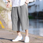 Buddha Stones Summer Plain Pleat Design Drawstring Men's 7-8 Length Pants With Pockets