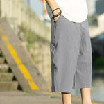 Buddha Stones Summer Plain Pleat Design Drawstring Men's 7-8 Length Pants With Pockets