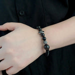 Buddha Stones Silver Sheen Obsidian Coconut Shell Protection Bracelet