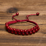 Buddha Stones Natural Tiger Eye Cinnabar Hand-woven Double Row Beads Protection Bracelet