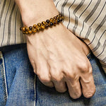 Buddha Stones Natural Tiger Eye Cinnabar Hand-woven Double Row Beads Protection Bracelet