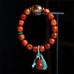 Buddha Stones Natural South Red Agate Pixiu Dzi Bead Fortune Luck Bracelet