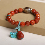 Buddha Stones Natural South Red Agate Pixiu Dzi Bead Fortune Luck Bracelet