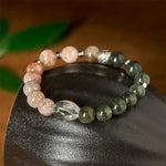 Buddha Stones Natural Green Rutilated Quartz Super Seven Crystal Wealth Bracelet