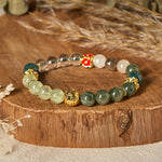 Buddha Stones Natural Green Phantom White Crystal Jade Beads Lucky Bracelet
