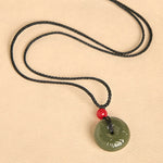 Buddha Stones Peace Buckle Auspicious Clouds Cyan Jade Necklace Luck Pendant
