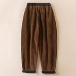 Buddha Stones Color Contrast Corduroy Cotton Women's Thermal Fleece-Lined Harem Pants With Pockets