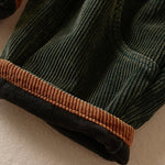 Buddha Stones Color Contrast Corduroy Cotton Women's Thermal Fleece-Lined Harem Pants With Pockets