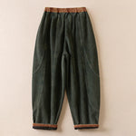 Buddha Stones Color Contrast Corduroy Cotton Women's Thermal Fleece-Lined Harem Pants With Pockets