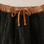 Buddha Stones Color Contrast Corduroy Cotton Women's Thermal Fleece-Lined Harem Pants With Pockets