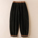 Buddha Stones Color Contrast Corduroy Cotton Women's Thermal Fleece-Lined Harem Pants With Pockets