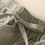 Buddha Stones Plain Color Bottom Hollow Lace Design Lace-up Cotton Women's Shorts With Pockets