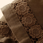 Buddha Stones Plain Color Bottom Hollow Lace Design Lace-up Cotton Women's Shorts With Pockets
