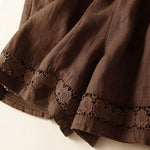 Buddha Stones Plain Color Bottom Hollow Lace Design Lace-up Cotton Women's Shorts With Pockets