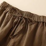 Buddha Stones Plain Color Bottom Hollow Lace Design Lace-up Cotton Women's Shorts With Pockets