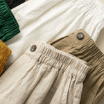 Buddha Stones Summer Casual Plain Zipper Button Cotton Linen Women's Shorts With Pockets