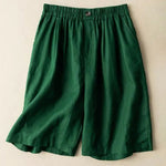 Buddha Stones Summer Casual Plain Zipper Button Cotton Linen Women's Shorts With Pockets