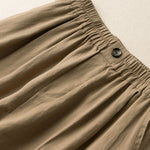 Buddha Stones Summer Casual Plain Zipper Button Cotton Linen Women's Shorts With Pockets