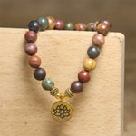 Buddha Stones Natural Colorful Emperor Stone Lotus Pattern Anti-stress Bracelet