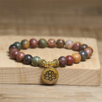 Buddha Stones Natural Colorful Emperor Stone Lotus Pattern Anti-stress Bracelet