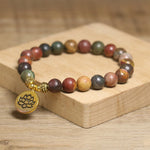 Buddha Stones Natural Colorful Emperor Stone Lotus Pattern Anti-stress Bracelet