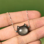 Buddha Stones 925 Sterling Silver Silver Sheen Obsidian Gold Sheen Obsidian Cat Soothing Bracelet