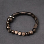 Buddha Stones Silver Sheen Obsidian Coconut Shell Protection Bracelet