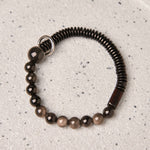 Buddha Stones Silver Sheen Obsidian Coconut Shell Protection Bracelet