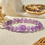 Buddha Stones "Wishing You Clarity and Calm" Cute Cat Amethyst Bracelet Includes Gift Message Card