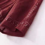 Buddha Stones Solid Color Embroidery Short Sleeve Cotton Midi Dress With Pockets