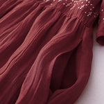 Buddha Stones Solid Color Embroidery Short Sleeve Cotton Midi Dress With Pockets
