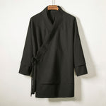 Buddha Stones Lace-Up Design Open Front Jacket Men's Long Sleeve Kimono