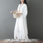 Buddha Stones V-Neck Midi Tunic Dress Wide Leg Pants Meditation Zen Practice Dance Clothing