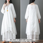 Buddha Stones V-Neck Midi Tunic Dress Wide Leg Pants Meditation Zen Practice Dance Clothing