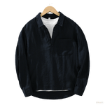 Buddha Stones Solid Color Loose Long Sleeve Half Button Shirt Linen Men Clothing