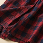 Buddha Stones Contrast Color Plaid Buttons Design Long Sleeve Midi Dress With Pockets