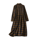 Buddha Stones Contrast Color Plaid Buttons Design Long Sleeve Midi Dress With Pockets