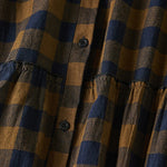 Buddha Stones Contrast Color Plaid Buttons Design Long Sleeve Midi Dress With Pockets