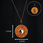 Buddha Stones Lightning Struck Jujube Wood Yin Yang Bagua Luck Necklace Pendant