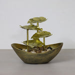 Buddha Stones Lotus Leaf Shaped Waterfall Fountain Tabletop Ornaments With LED Light Home Office Desktop Decoration