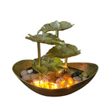 Buddha Stones Lotus Leaf Shaped Waterfall Fountain Tabletop Ornaments With LED Light Home Office Desktop Decoration