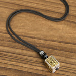 Buddha Stones Tibetan Zakiram Goddess Of Wealth Protection Rope Square Necklace Pendant