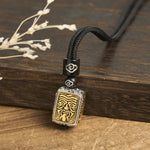 Buddha Stones Tibetan Zakiram Goddess Of Wealth Protection Rope Square Necklace Pendant