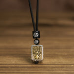 Buddha Stones Tibetan Zakiram Goddess Of Wealth Protection Rope Square Necklace Pendant