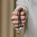 Buddha Stones Tibetan Zakiram Goddess Of Wealth Protection Rope Square Necklace Pendant