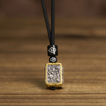 Buddha Stones Tibetan Zakiram Goddess Of Wealth Protection Rope Square Necklace Pendant