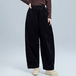 Buddha Stones Women's Fall Plain Ankle-Length Simple Design Corduroy Pants With Pockets