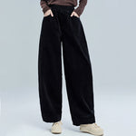 Buddha Stones Women's Fall Plain Ankle-Length Simple Design Corduroy Pants With Pockets