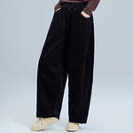 Buddha Stones Women's Fall Plain Ankle-Length Simple Design Corduroy Pants With Pockets