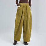 Buddha Stones Women's Fall Plain Ankle-Length Simple Design Corduroy Pants With Pockets
